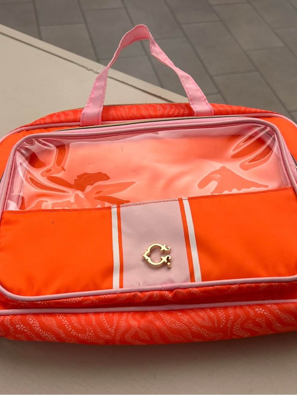 Makeup bag /C. Wonder Orange and Pink Clear-Top Cosmetic Organizer